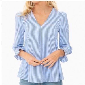 Tuckernuck striped blouse with gathered sleeves